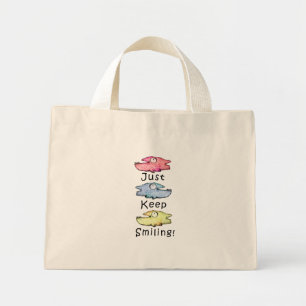 Just Keep Smiling! Colourful whimsical fish Mini Tote Bag