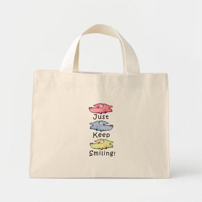 Just Keep Smiling! Colourful whimsical fish Mini Tote Bag (Front)