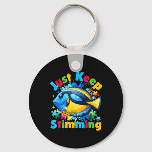 Just Keep Stimming Autism Awareness Blue Tang Fish Key Ring