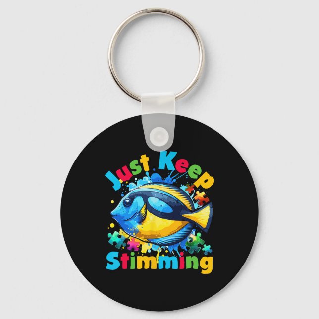 Just Keep Stimming Autism Awareness Blue Tang Fish Key Ring (Front)