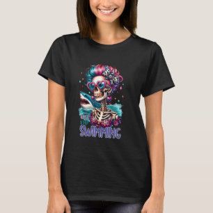 Just Keep Swimming Fun Quotes Cool Shark Skeleton T-Shirt