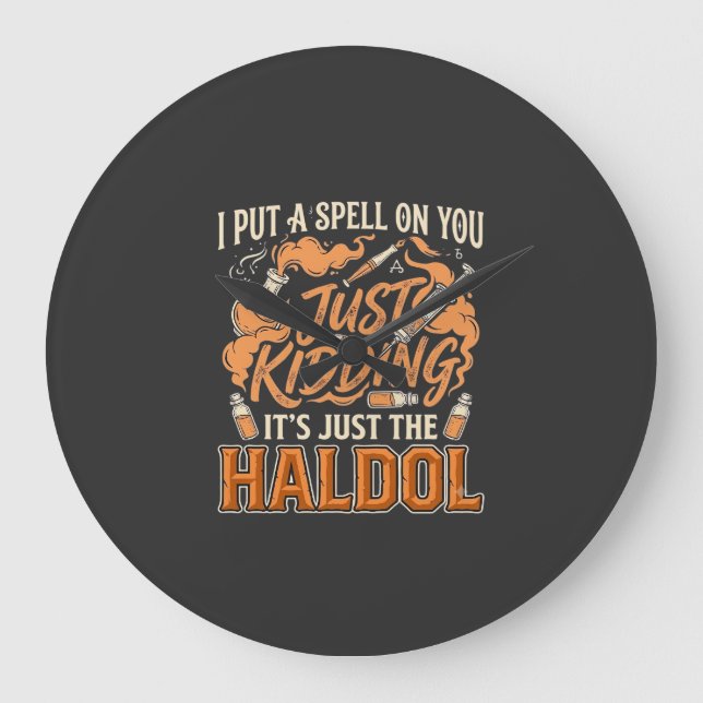 Just Kidding Haldol Halloween Potion Bottle Syring Large Clock (Front)