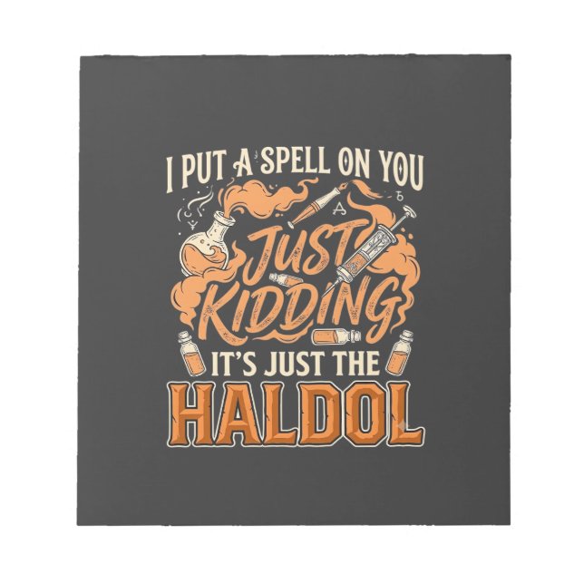 Just Kidding Haldol Halloween Potion Bottle Syring Notepad (Front)