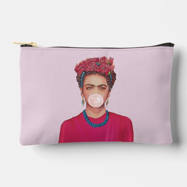 Just Like Kahlo blowing pink bubble gum Accessory Pouch (Front)