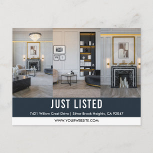 JUST LISTED 3 PROPERTY PHOTO REAL ESTATE MARKETING POSTCARD