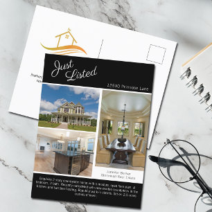 Just Listed Real Estate Photo Modern Black Listing Postcard