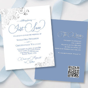Just Love Blue QR Code BUDGET Wedding Invite