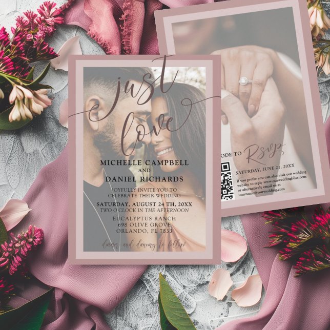 Just love Calligraphy Rose Gold & Photo Wedding Invitation (Creator Uploaded)