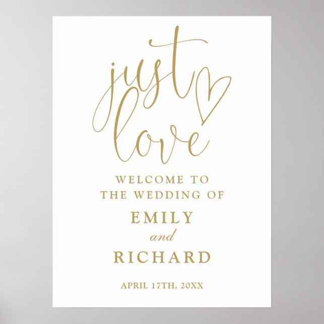 Just Love Chic Gold Wedding Welcome Sign (Front)