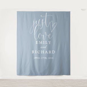 Just Love Dusty Blue Wedding Photo Backdrop Tapestry
