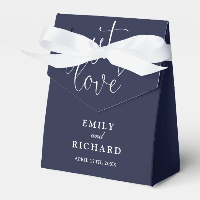 Just Love Elegant Modern Navy Blue Wedding Favour Box (Front Side)