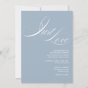 Just Love Elegant Modern Script Dusty Blue Wedding Invitation