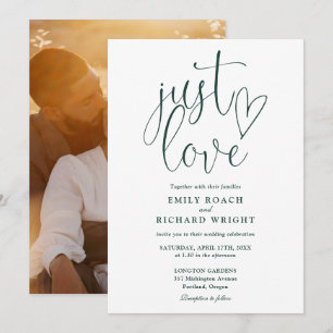 Just Love Elegant Photo Emerald Green Wedding Invitation