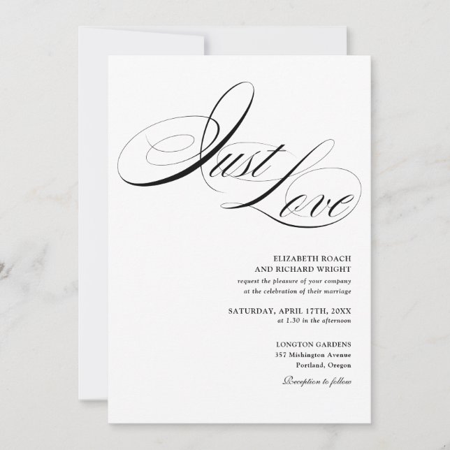 Just Love Elegant QR Code Black And White Wedding Invitation (Front)