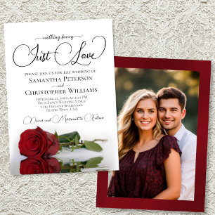 Just Love Elegant Red Rose Wedding Photo Back Invitation