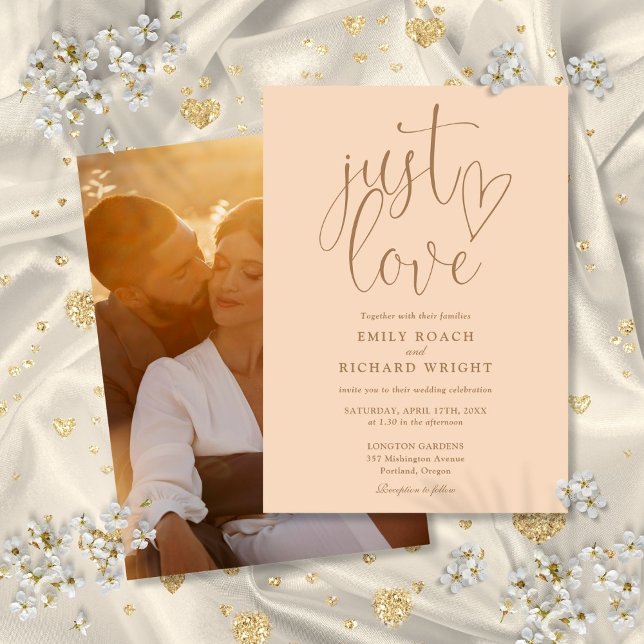 Just Love Elegant Script Photo Soft Peach Wedding Invitation (Just Love Elegant Script Photo Soft Peach Wedding Invitation)