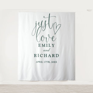 Just Love Emerald Green Wedding Photo Backdrop Tapestry