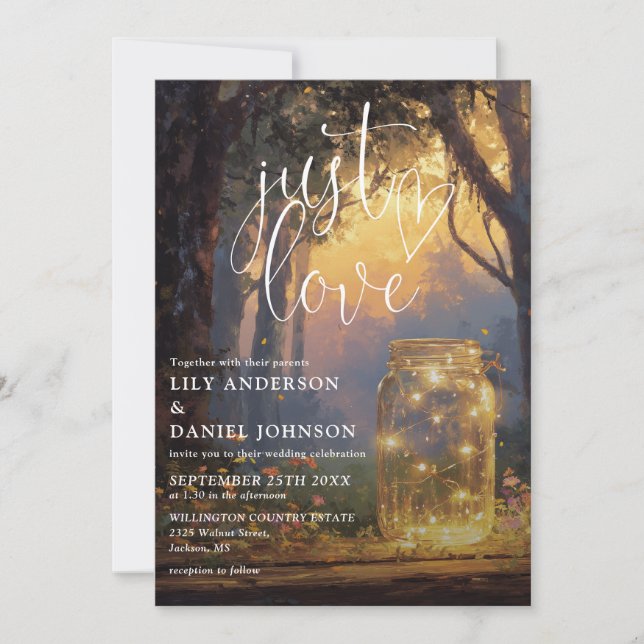 Just Love Enchanted Forest Mason Jar Wedding Invitation (Front)