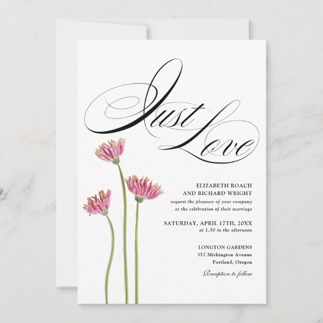 Just Love Floral Wildflowers QR Code Wedding Invitation (Front)