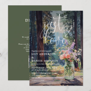 Just Love Forest Floral Mason Jar QR Code Wedding Invitation