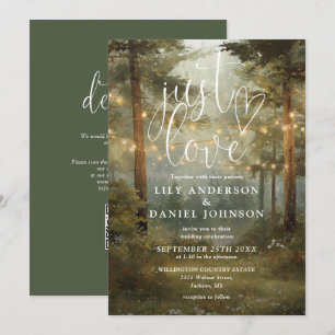 Just Love Forest String Lights QR Code Wedding Invitation