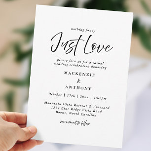 Just Love Handwritten Wedding Black White Modern Invitation