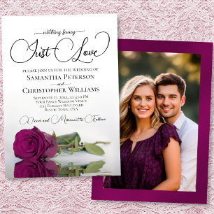 Just Love Magenta Berry Rose Photo Back Wedding Invitation
