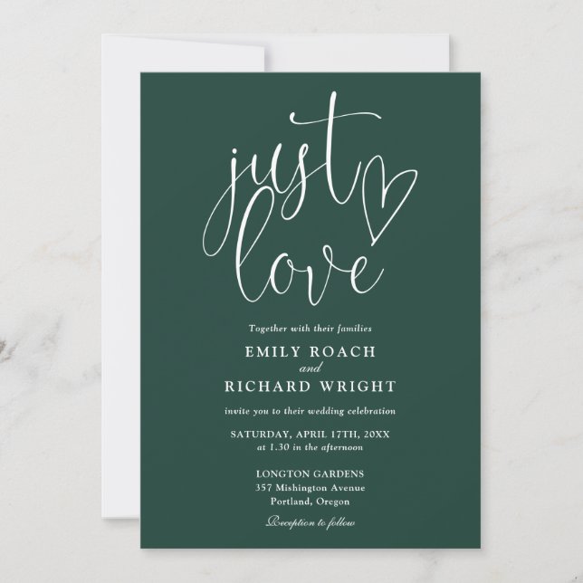 Just Love Modern QR Code Emerald Green Wedding Invitation (Front)