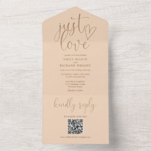 Just Love Modern QR Code Soft Peach Wedding All In One Invitation