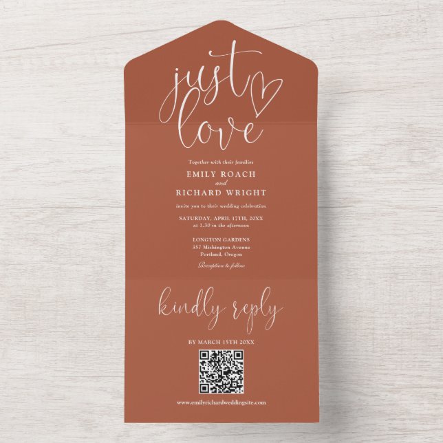 Just Love Modern QR Code Terracotta Wedding All In One Invitation (Inside)