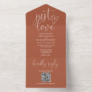 Just Love Modern QR Code Terracotta Wedding All In One Invitation