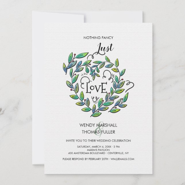 Just Love Nothing Fancy Wedding Invitation (Front)