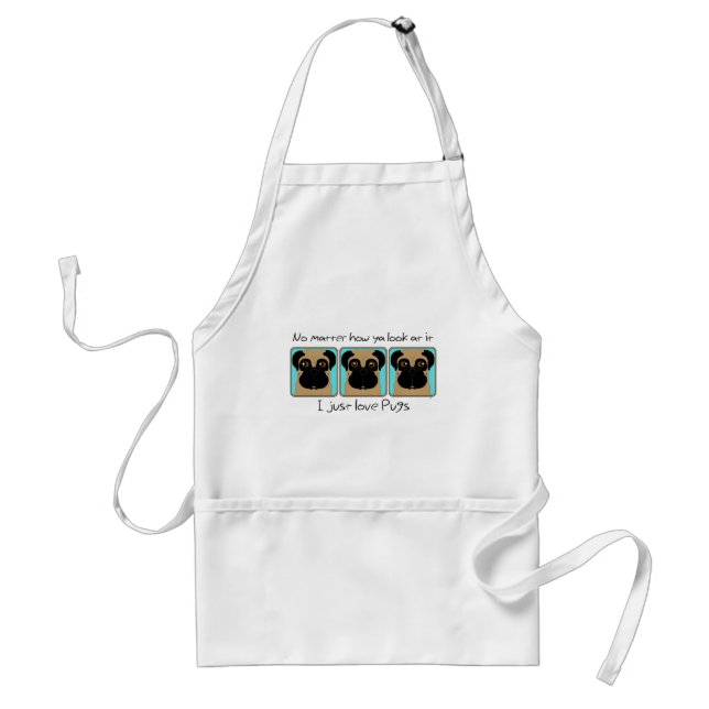 Just Love Pugs Quote and Funny Pugs Looking Around Standard Apron (Front)