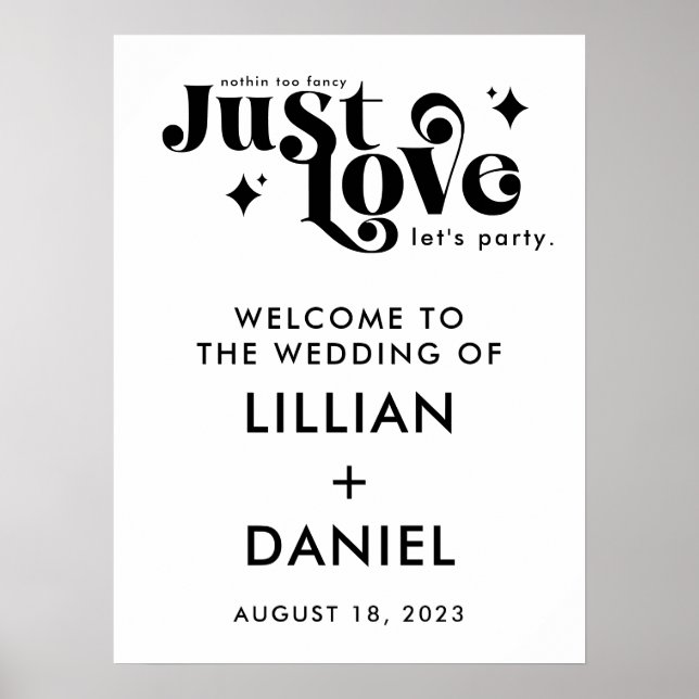 Just Love Retro Wedding Welcome Sign (Front)