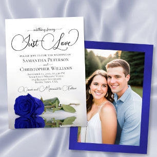 Just Love Royal Blue Rose Wedding Photo Back Invitation