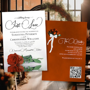 Just Love Rust Orange Rose QR Code Wedding Invitation
