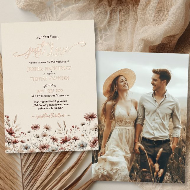 Just Love Rustic Boho Wildflowers Elegant Wedding (Front/Back)