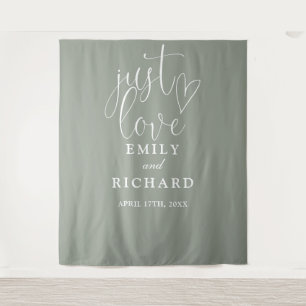 Just Love Sage Green Wedding Photo Backdrop Tapestry