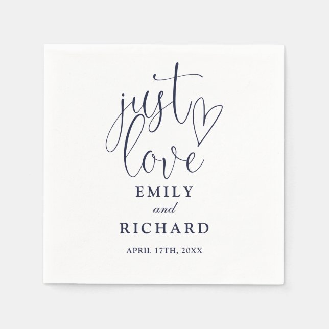 Just Love Script Elegant Navy Blue Wedding Napkin (Front)