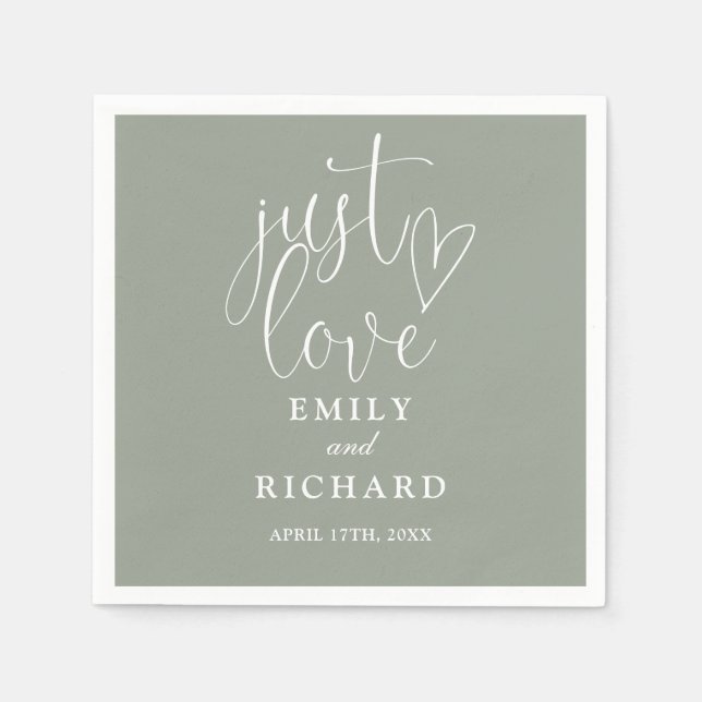 Just Love Script Elegant Sage Green Wedding Napkin (Front)