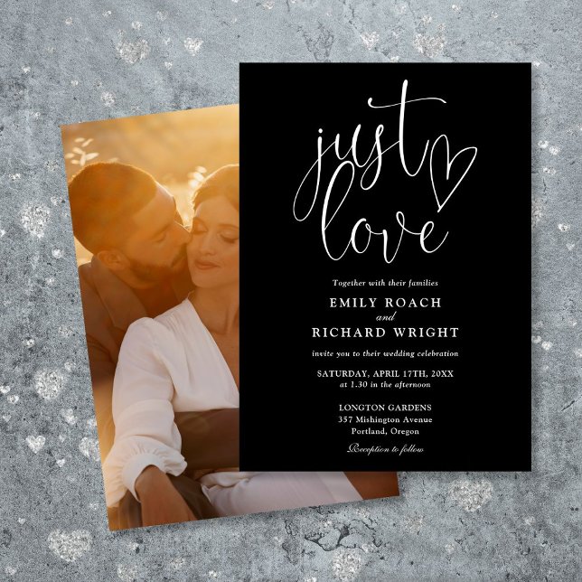 Just Love Script Photo Black And White Wedding Invitation (Just Love Script Photo Black And White Wedding Invitation)