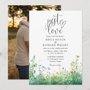 Just Love Script Wildflowers Floral Photo Wedding Invitation