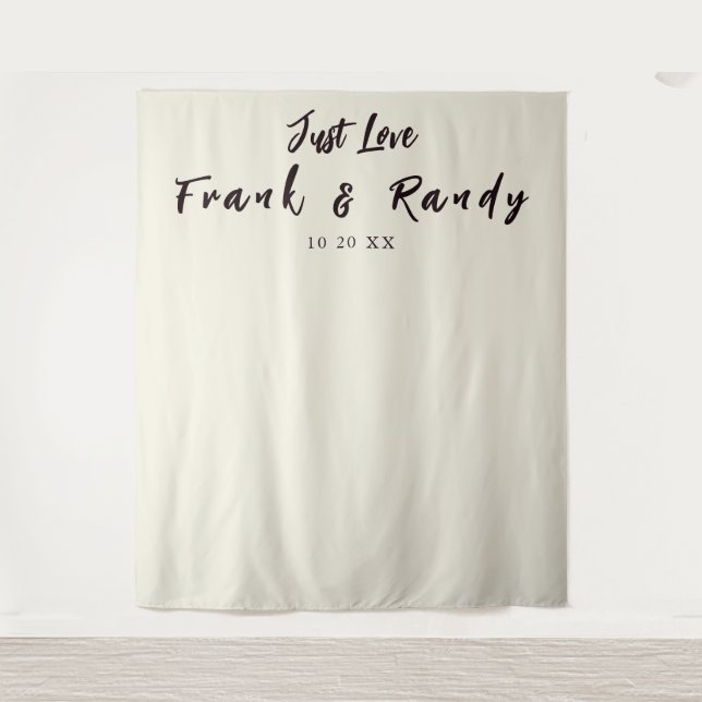Just Love Simple Ecru Wedding Wall Backdrop Tapestry (Front)