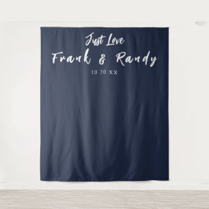 Just Love Simple Navy Blue Wedding Wall Backdrop Tapestry