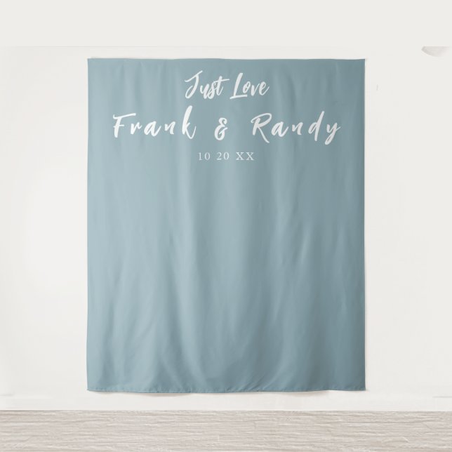 Just Love Simple Vintage Blue Wedding Backdrop Tapestry (Front)
