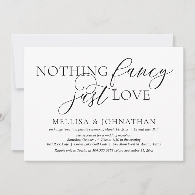 Just Love, Simple Wedding Elopement Party Invitation (Front)