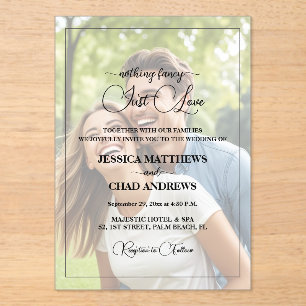Just Love Text Overlay Photo Wedding  Acrylic Invitations