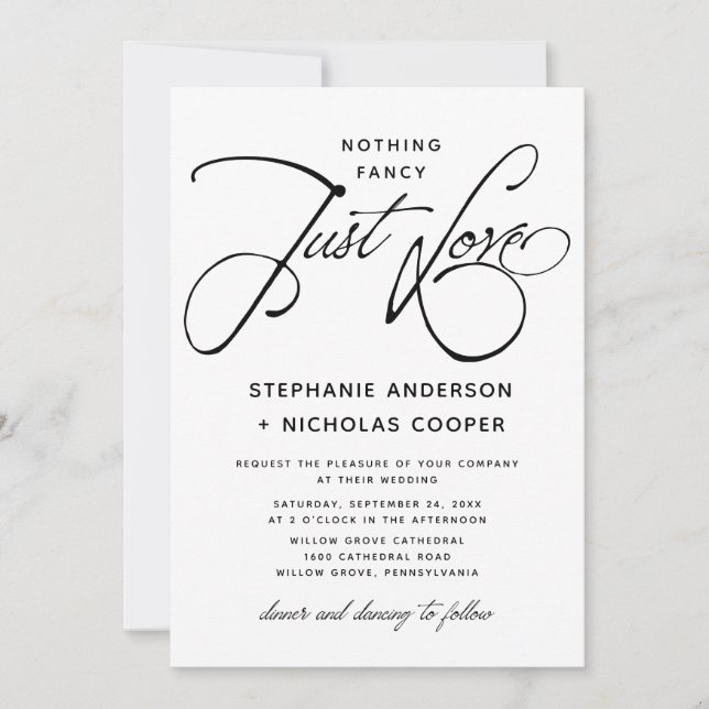 Just Love Typography Script Natural Handwriting Invitation (Front)