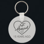 Just Married 15 Years Ago III Key Ring<br><div class="desc">Cute design, perfect for anyone who's been married for 15 years and to a wedding vow renewal ceremony. It makes a great matching outfit for couples! 'Just Married 15 Years Ago' quote for a couple who got married 15 years ago or a couple renewing wedding vows on their wedding anniversary....</div>