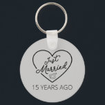 Just Married 15 Years Ago III Key Ring<br><div class="desc">Cute design, perfect for anyone who's been married for 15 years and to a wedding vow renewal ceremony. It makes a great matching outfit for couples! 'Just Married 15 Years Ago' quote for a couple who got married 15 years ago or a couple renewing wedding vows on their wedding anniversary....</div>